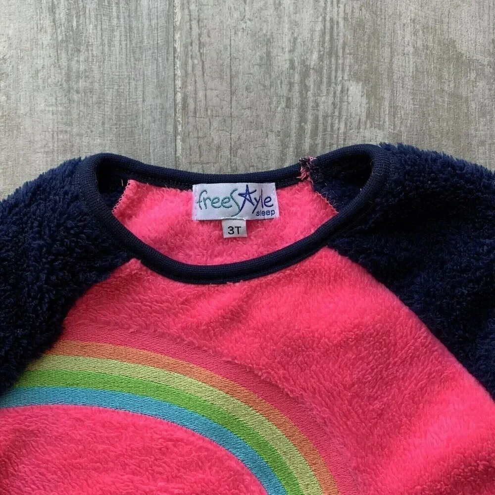 Baby Girl Toddler 2-Piece Teddy Fleece Pajama Set Rainbow NEW Warm Cozy 3T